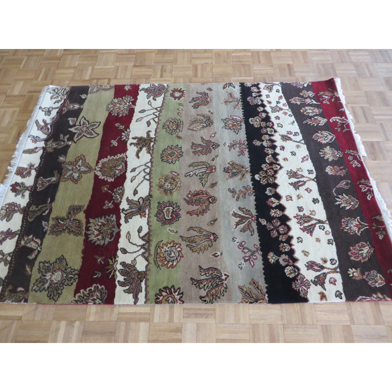Tapis de zone en laine 5 pi x 6 pi 8 po one-of-kind à la main noué la Bearfield
