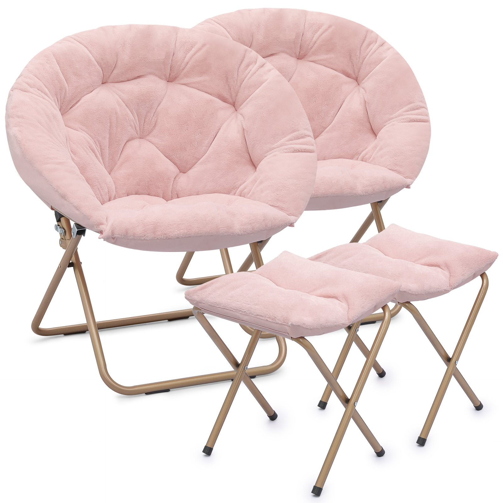 MoNiBloom Folding Saucer Chair with Ottoman, Faux Fur Moon Chair