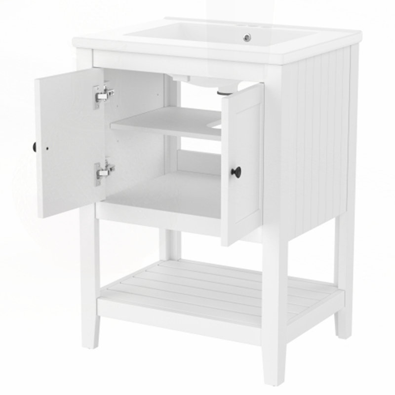Lavabo de salle de bain moderne en céramique 24 po, Blanc