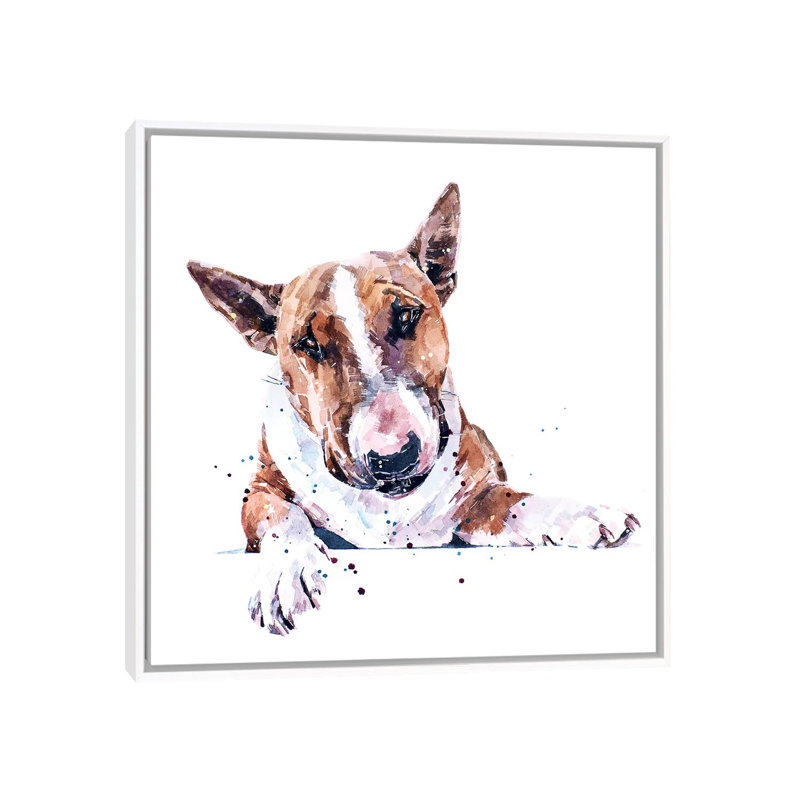 Bull terrier par Edwatercolours-impression, Pas de tapis, H 26 po x l 26 po x P 1,5 po, Toile blanche encadrée