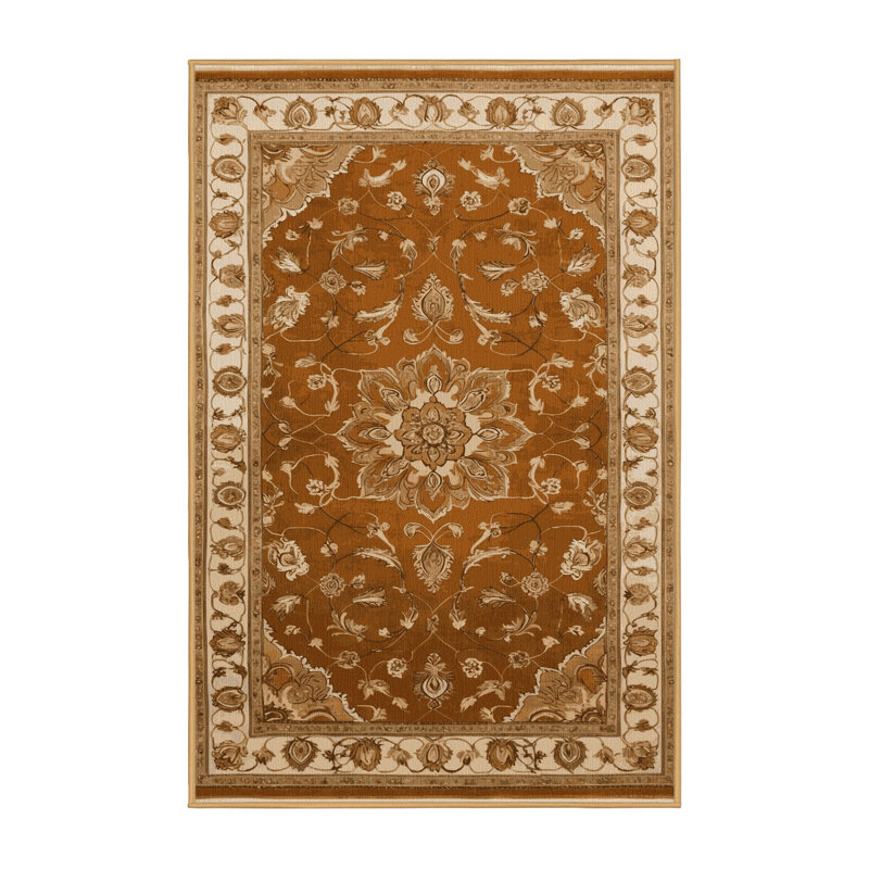 Machine Washable Tabriz Brown Area Rug, Rectangle 7' x 9'