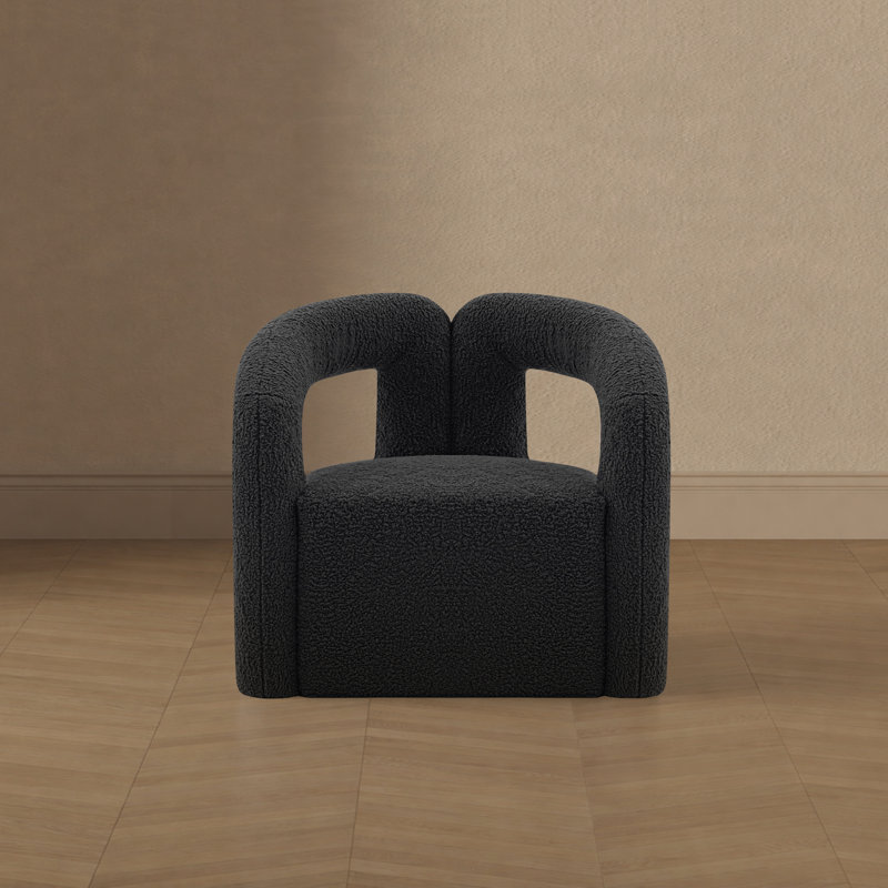 Fauteuil demi-tonneau noir Darian, Bouclé noir