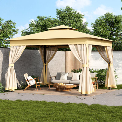 Pavillon de jardin extérieur avec double toit - Auvent de patio avec moustiquaire et structure renforcée