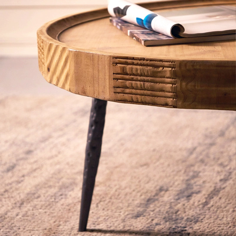Retro Walnut Solid Wood Round Coffee Table