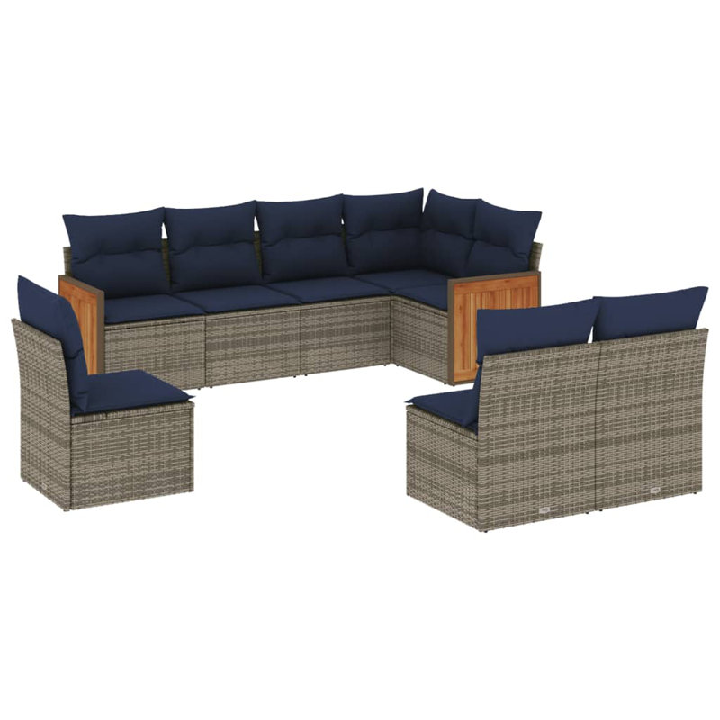 Ensemble de canapé de patio 9 pièces avec coussins en rotin de polyester noir
