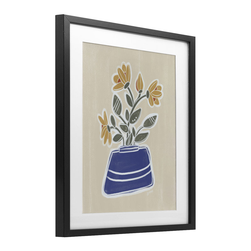 April Spring Daisy Vase Framed Print Under Glass, design by Beki Marquardt, Midnight Black Frame, 16" H x 13" W