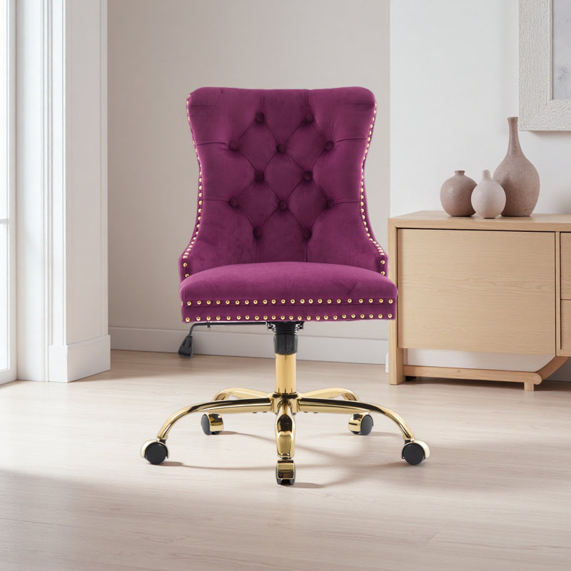 Furniture Office Chair,Modern Velvet Upholstered Tufted Button Home Office Chair With Golden Metal Base,Adjustable Desk Chair Swivel Office Chair