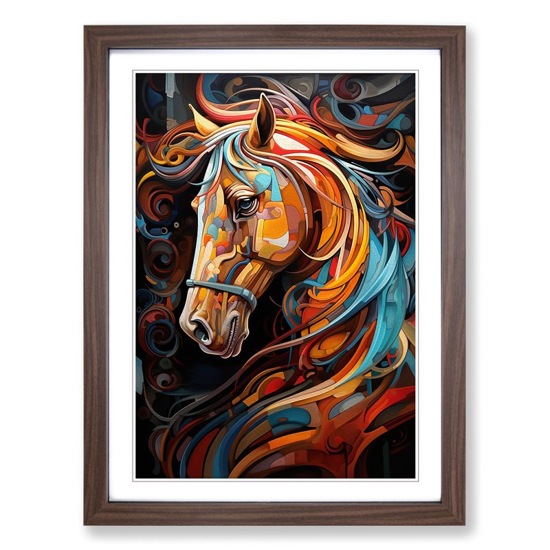 Horse Orphism No.2 - Single Picture Frame Print on Wood, 34cm H x 25cm W x 2cm D, Walnut