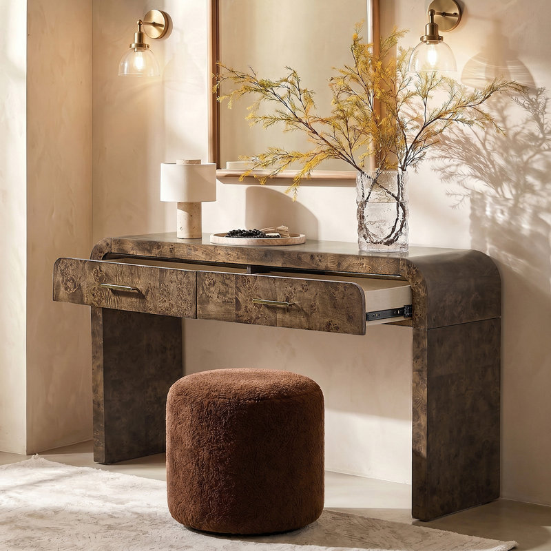 Console 2 tiroirs en bois massif Amandine, Noyer