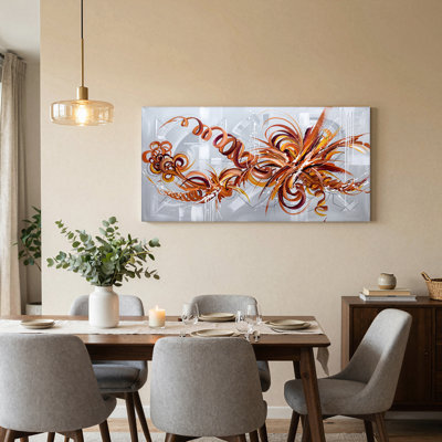 " Abstract Orange And Maroon Swirls With White Paint Drips On " Painting Print