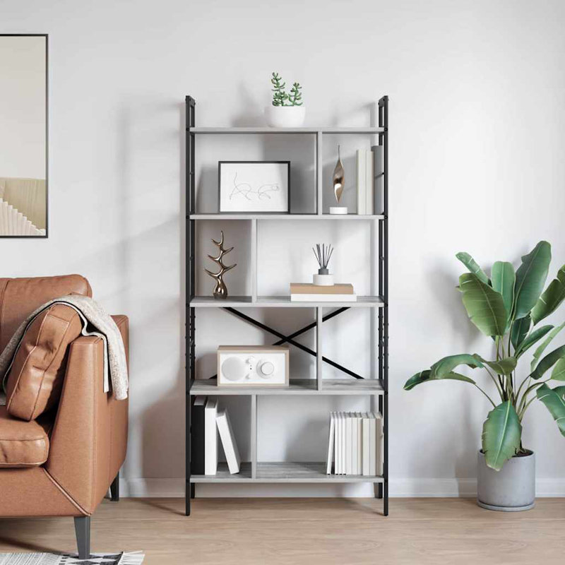 75cm W Steel Etagere Bookcase, Grey Sonoma, (5 Shelves) 156cm. H x 75cm. W x 30cm. D