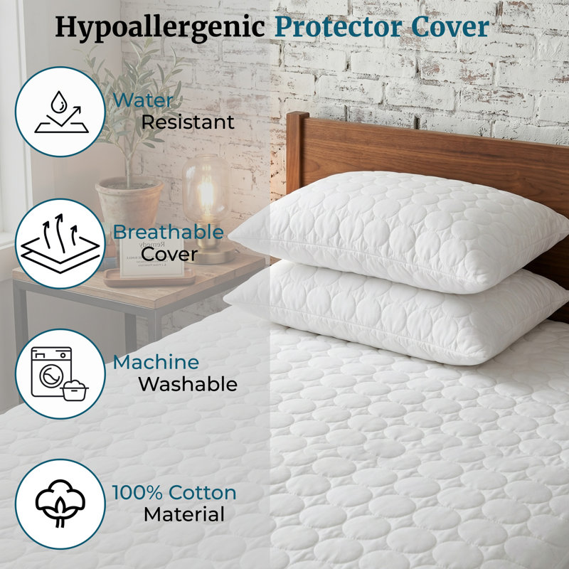 Hypoallergenic and Waterproof Mattress Protector Set - 2 Full Size Zippered Pillowcases and Mattress Cover (Natural White)