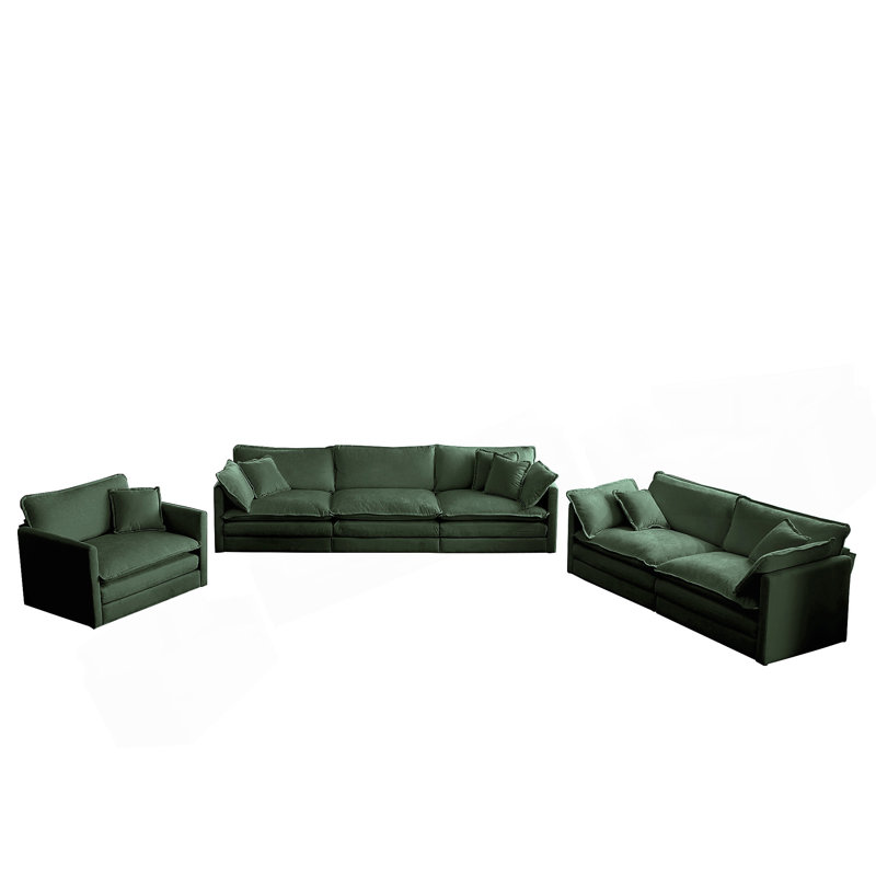Ensemble de canapé modulaire à assise très profonde 3 pièces pour un confort ultime et un siège spacieux dans le salon., Vert