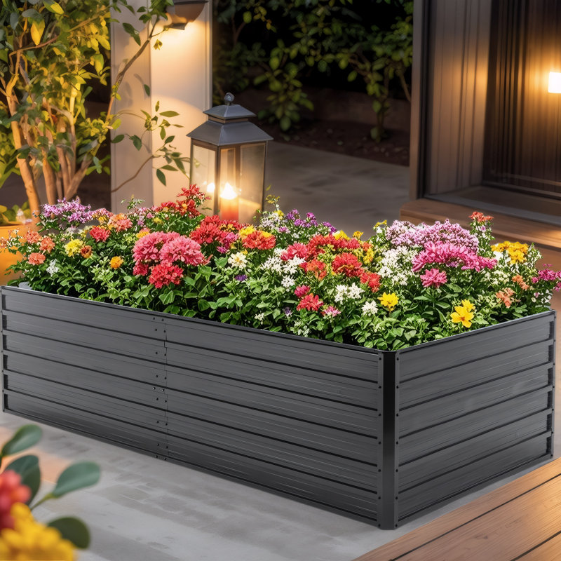 Rustproof Galvanized Steel Planter Box - 6x3x1/6x3x2/8x4x2 FT Raised Garden Bed for Herbs, Succulents, Vegetables