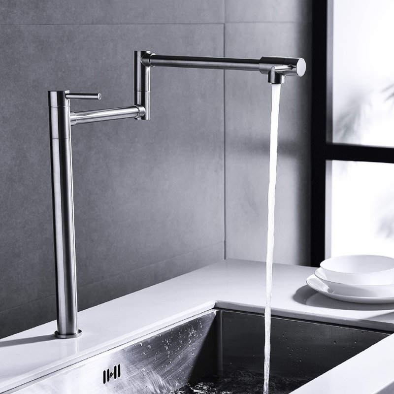 Brushed Nickel Pot Filler Faucet With Extension , Double Handles For Optimal Water , Corrosion And Fingerprint- Surface, Smooth Silent Flow Aerator Extension, Accurate Management, Coating, Quiet