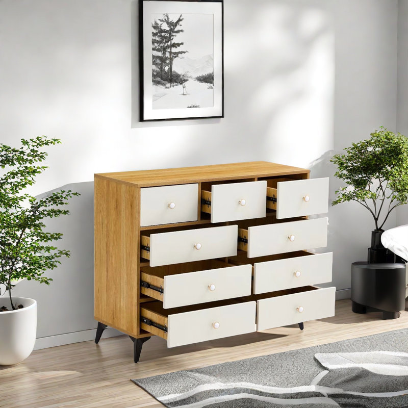 Commode double à 9 tiroirs l 39,37 po Yanibel, Jaune