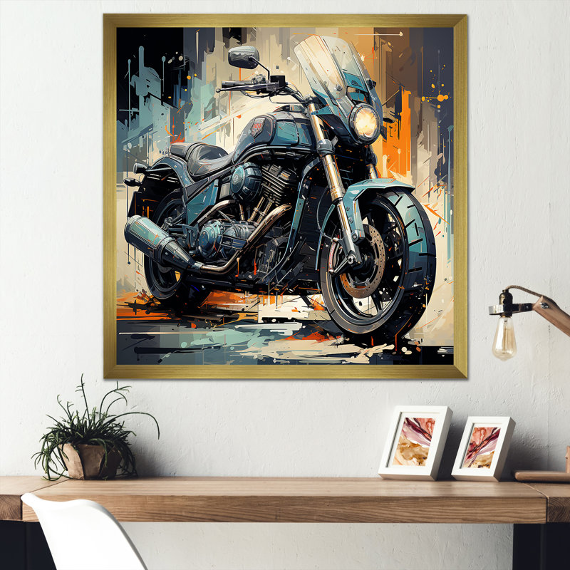 " Blue Chopper Bike Matrix ", Gold Single Picture Framed, 30" H x 30" W x 1" D