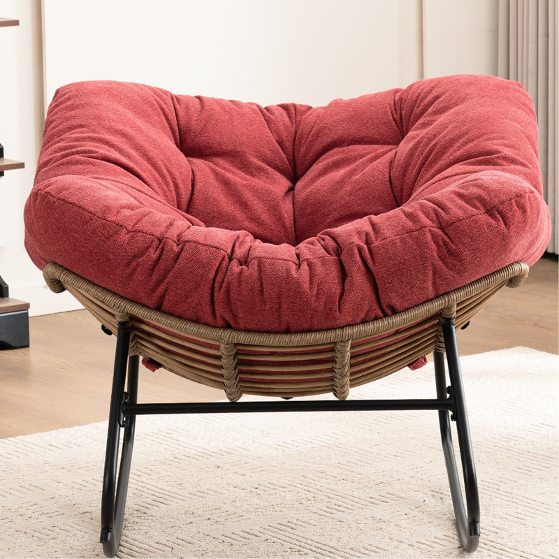 Chaise berçante en chenille de couleur rouge pour une utilisation intérieure et extérieure - multifonctionnelle, lecture idéale, regarder des films, détente, avec structure en métal confortable, design ergonomique décoratif