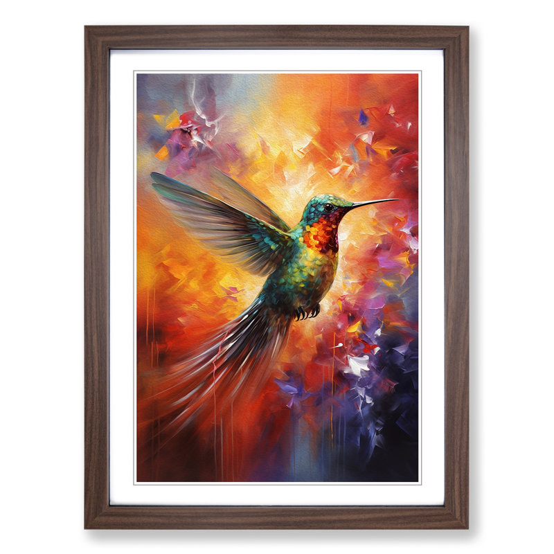 Hummingbird Abstract - Single Picture Frame Print on Wood, 46cm H x 34cm W x 2cm D, Walnut Framed