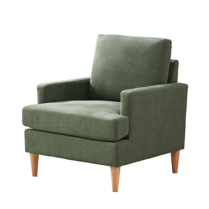 Fauteuil Clancy avec pieds en bois massif, Tissu vert