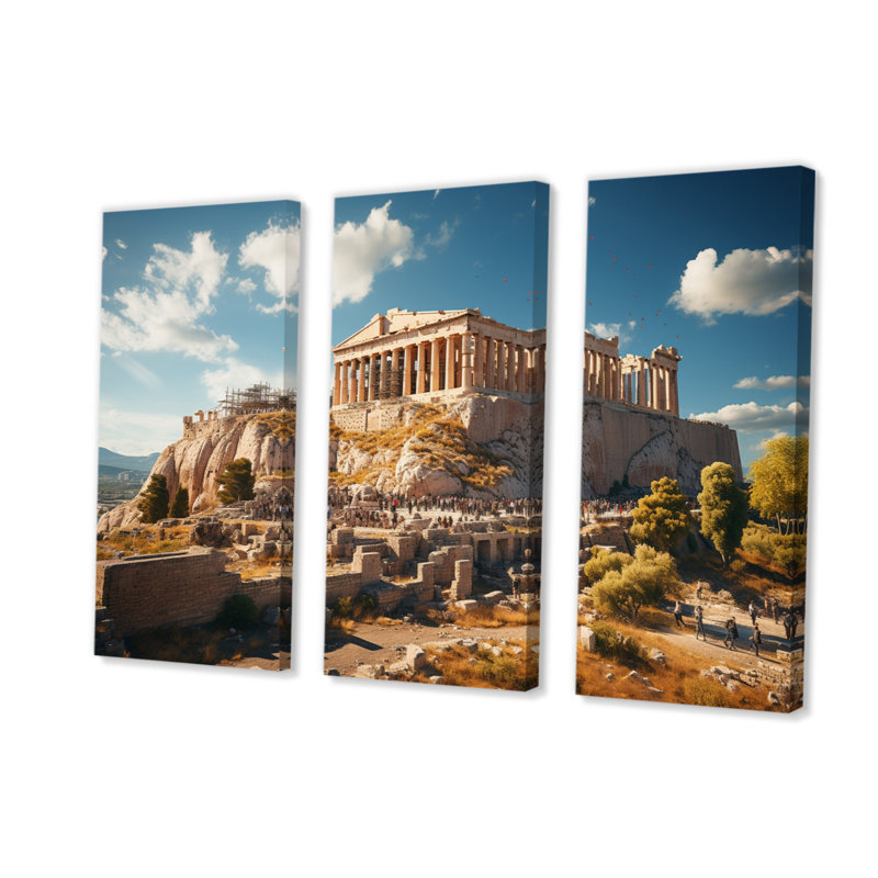 «Grèce Acropolis Majesty», reproduction sur toile 3 pièces, H 28 po x l 36 po x P 1 po