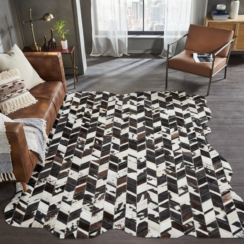 Brooksie Cowhide Geometric Area Rug in Brown/White, Novelty 2' x 3'