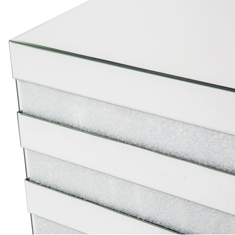Silver Mirrored Glass Top Square End Table