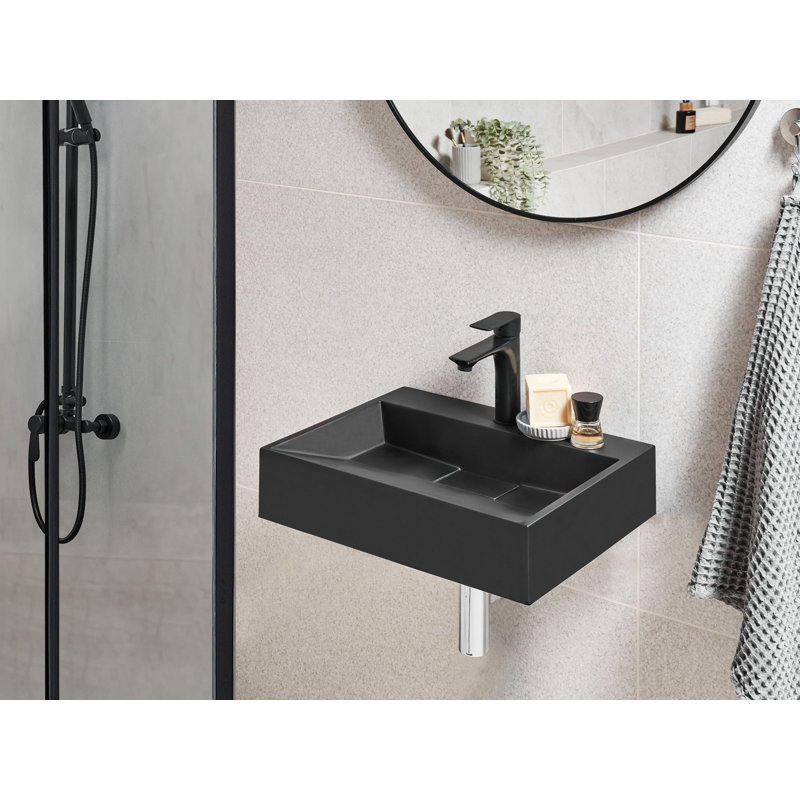 Wall Hung Basin QUENKO, Black, 500cm H x 380cm W x 120cm D, 1