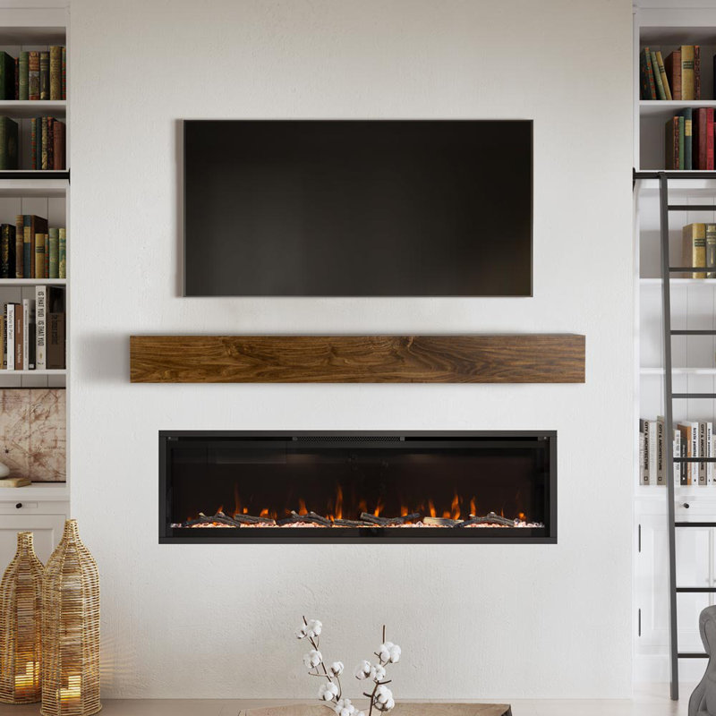 Modern Ember Boone Floating Wood Fireplace Mantel Shelf - 8 Inch Tall - With Clean Box Design, Red Mahogany Stain, 60"