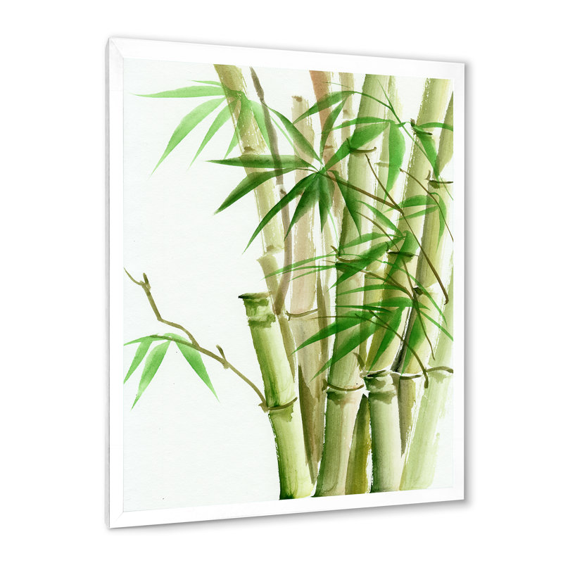 Détail du bambou vert foncé II - imprimé traditionnel, H 20 po x l 12 po x P 1,5 po, Toile blanche encadrée