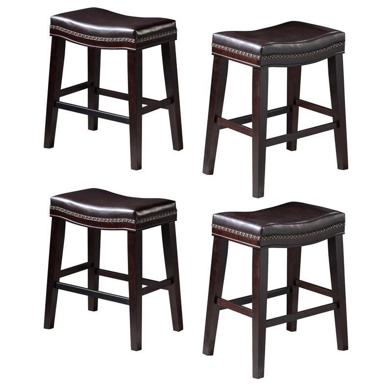 Tabouret de comptoir de 26 po avec garniture cloutée (ensemble de 4) contemporain brun foncé