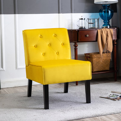 Fauteuil d'appoint sans accoudoirs à motif capitonné avec tissu en velours et coussin en mousse haute densité, idéal pour divers espaces de vie