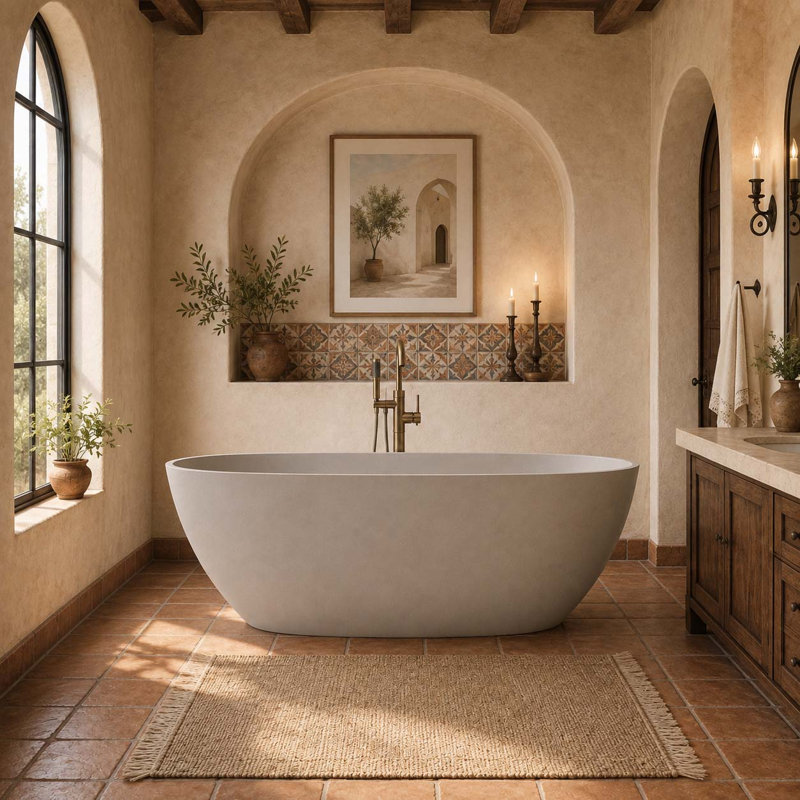 Baignoire autoportante ovale 65 po en résine de couleur unie avec bonde escamotable beige