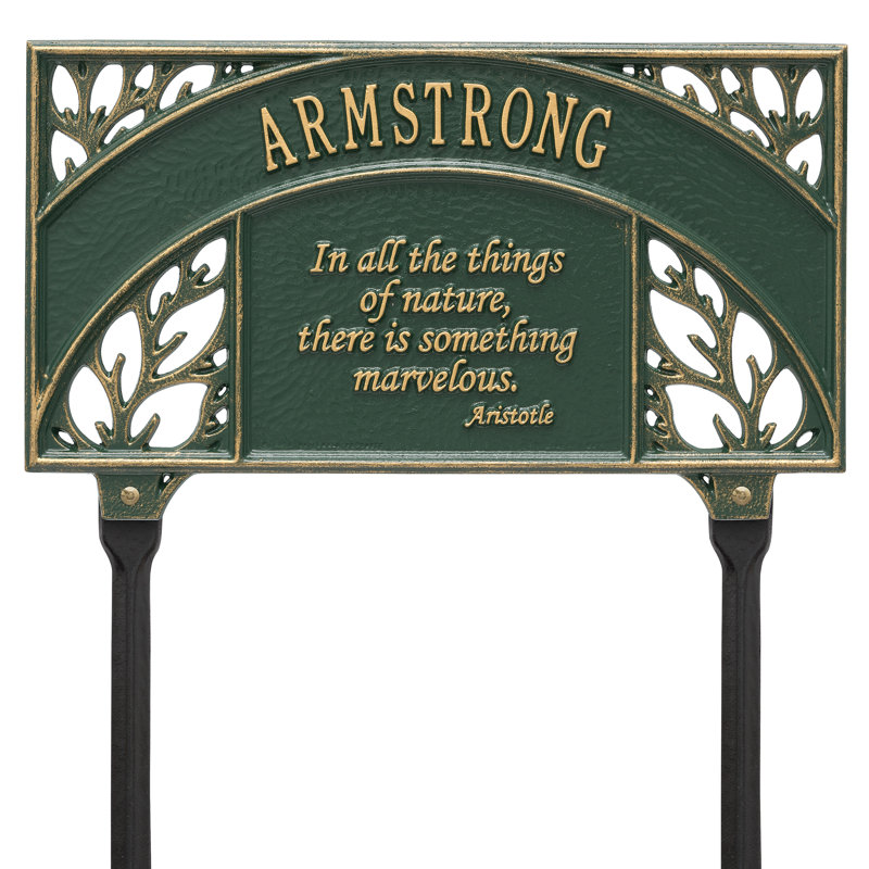 Aristotle Personalized Garden Sign, Green/Gold, Yes