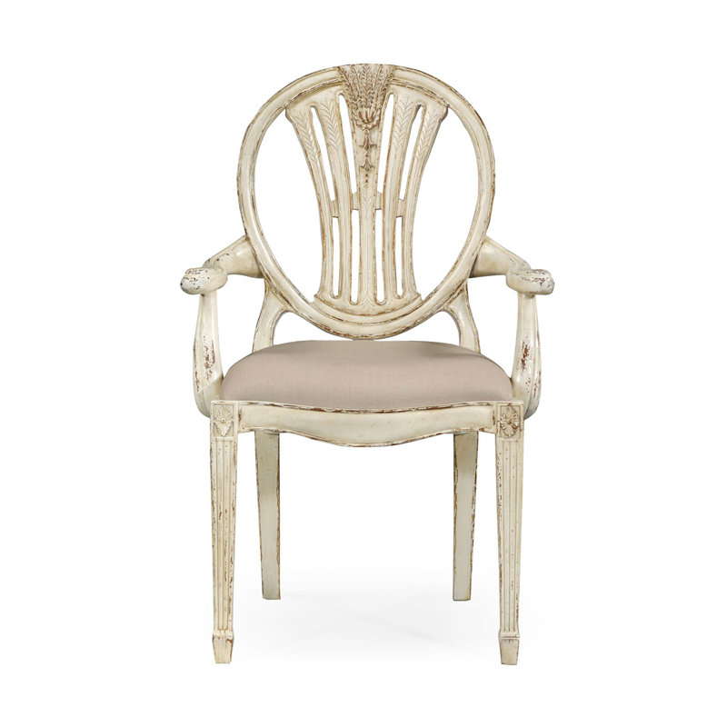 Country Farmhouse Upholstered Arm Chair, Painted Off-White