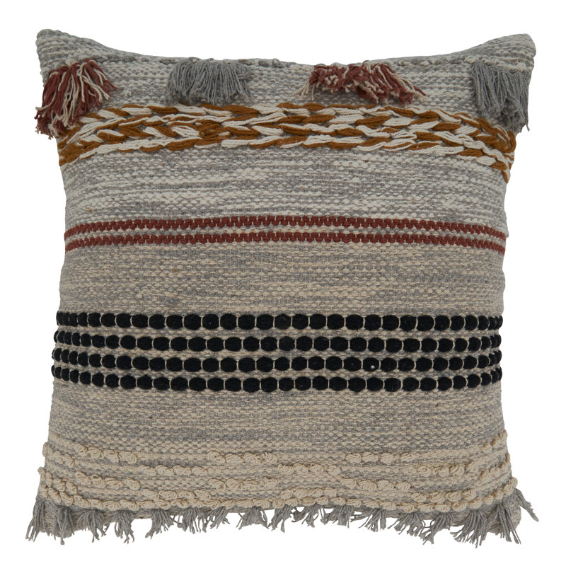 Saro Lifestyle 20" Square Multicolor Fringe Woven Pillow