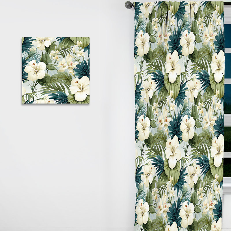 Neutre Oasis Iii motif tropical I - Rideau floral - Velours obscurcissant - 1 panneau, L 52 po x L 108 po