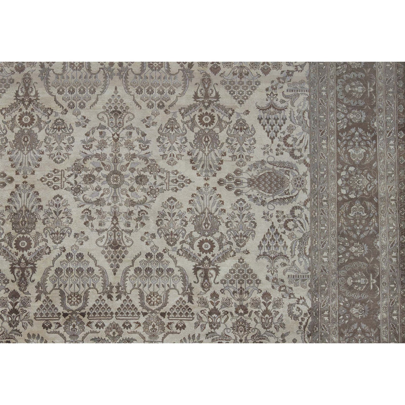 Tapis doré et brun de haute qualité noué à la main