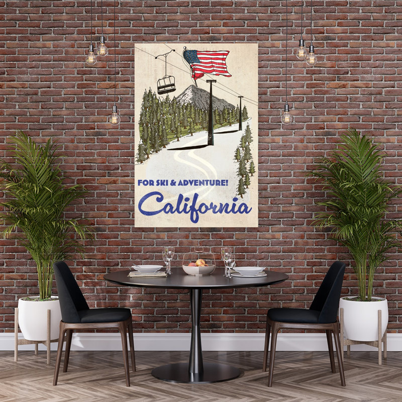 «California Ski Adventure», art rétro rétro, forêt de pin, art mural