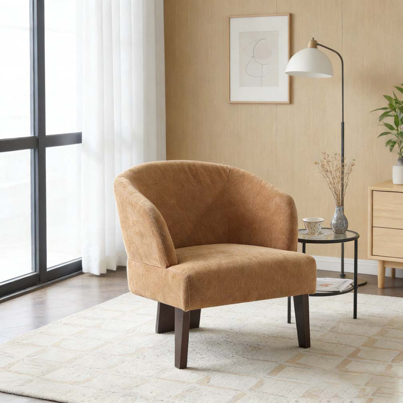 Chaise d'appoint avec dossier rond et pieds en bois, Orange citrouille