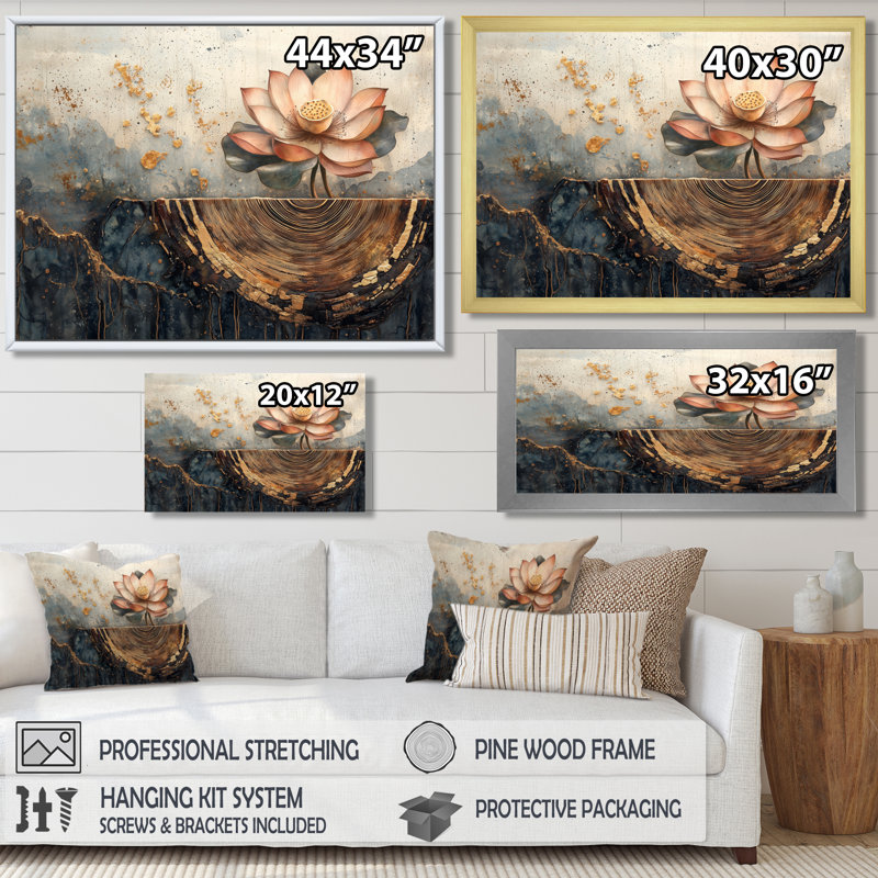 Fleurs de lotus Halsted, racines du lac - art mural Lotus, Reproduction encadrée d'une seule photo, H 30 po x l 40 po