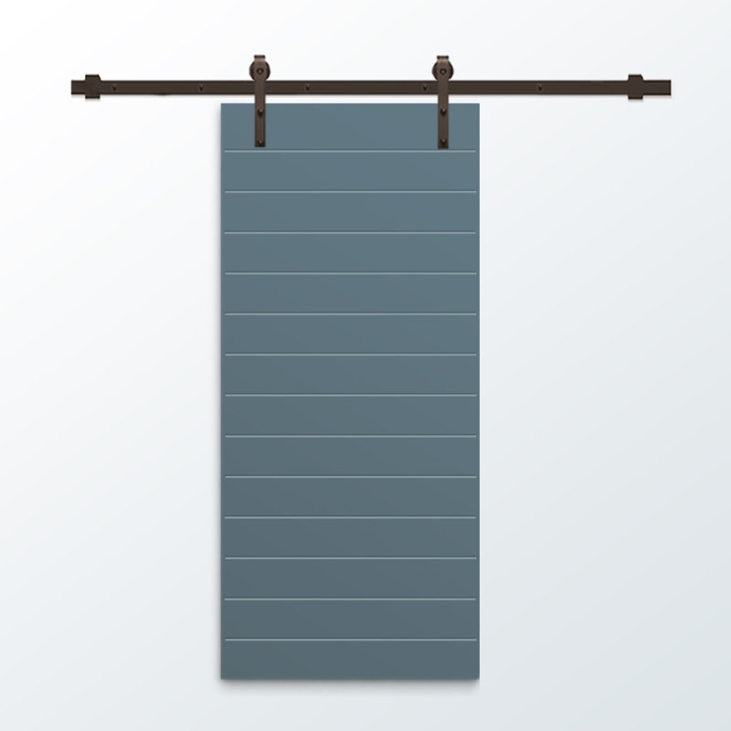 Panelled Manufactured Wood And Metal Painted Interior Sliding Barn Door With Installation Hardware Kit, Dignity Blue