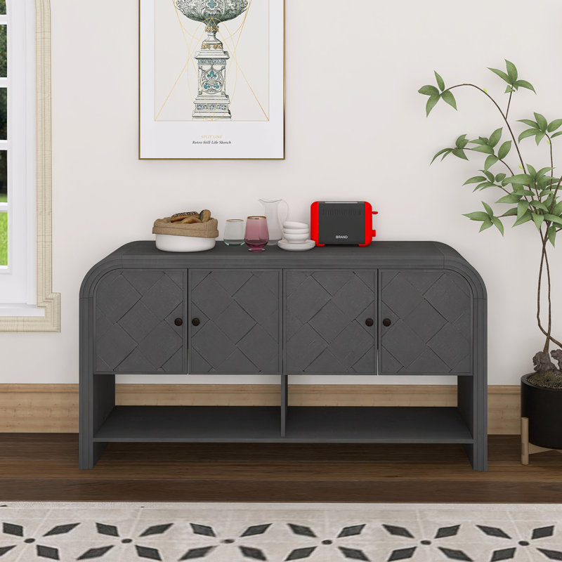 Console polyvalente avec lattes en bois tissé, Noir