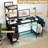 Costway Office Desk With Led Lights & Power Outlets Open Shelves 2 Drawers Cabinet