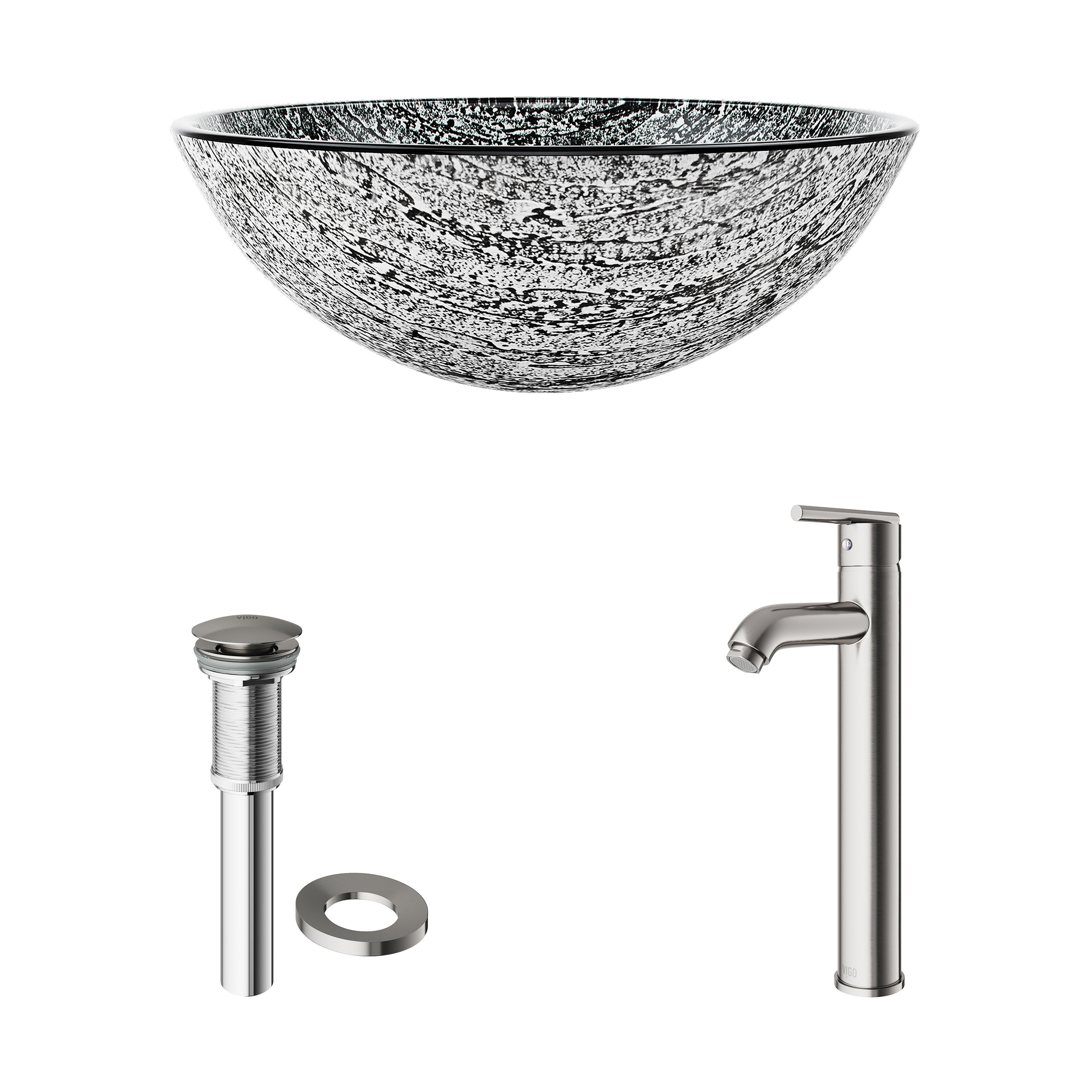 VIGO Titanium Glass Circular Vessel Bathroom Sink with Faucet