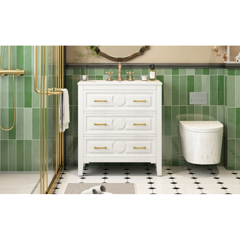 Meuble-lavabo avec lavabo et 3 tiroirs, Blanc