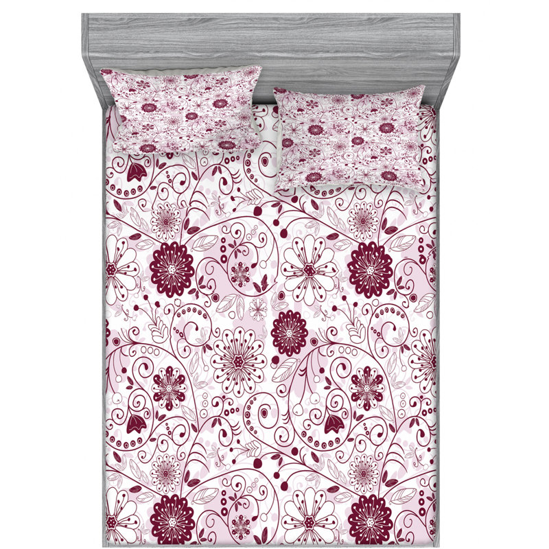 Microfiber Floral Sheet Set, Full Sheet Set + Fitted Sheet + 2 Pillowcases