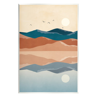 " Birds Flying Over Mountain Peaks Lake Reflection " by JJ Design House LLC