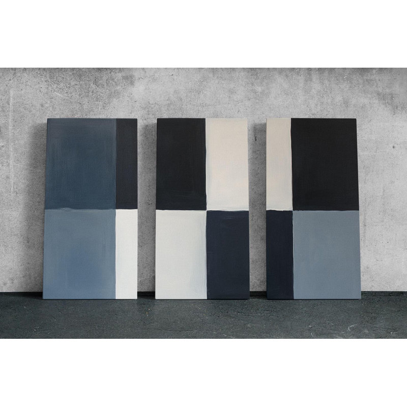 Art mural sur toile Triptych - Triptyque abstrait noir et gris moderne, H 30 po x l 60 po