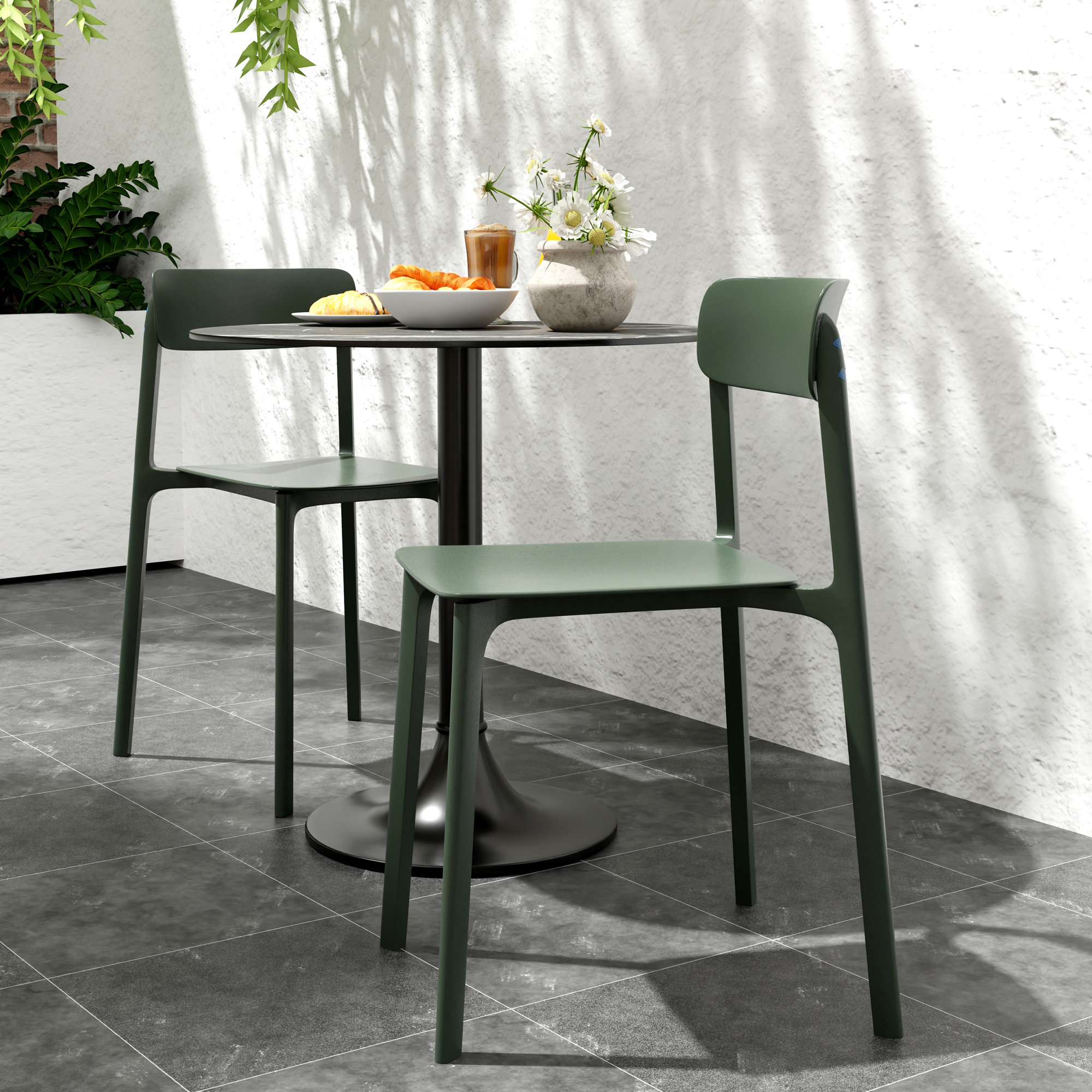 Vowa Stacking Patio Dining Side Chair, Green